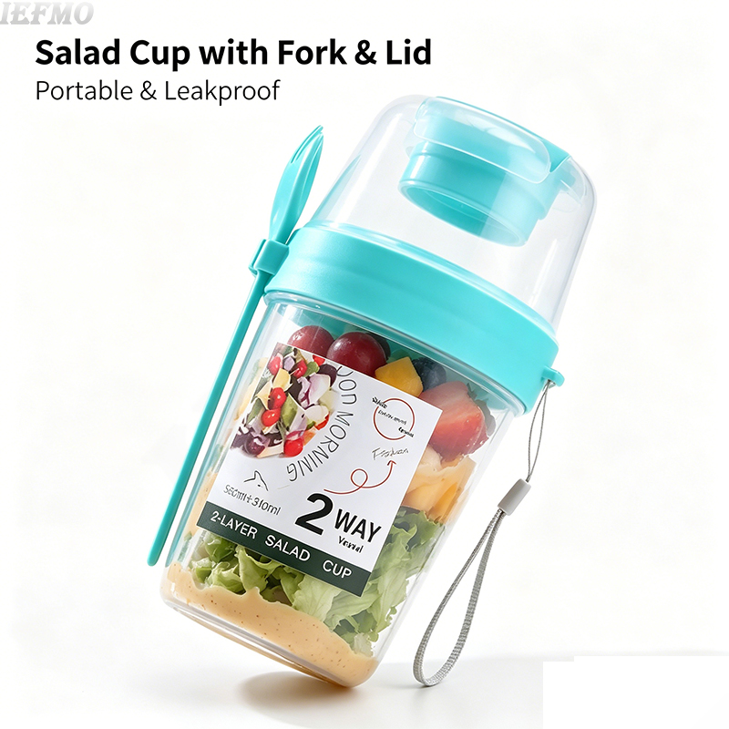 Meal Prep Yogurt Cups - ชุดชามสลัดพกพาพร้อมส้อมในตัวและฝาปิด ถ้วยสลัดแบบพกพาสำหรับผัก/ผลไม้ โยเกิร์ต อาหารลดน้ำหนัก