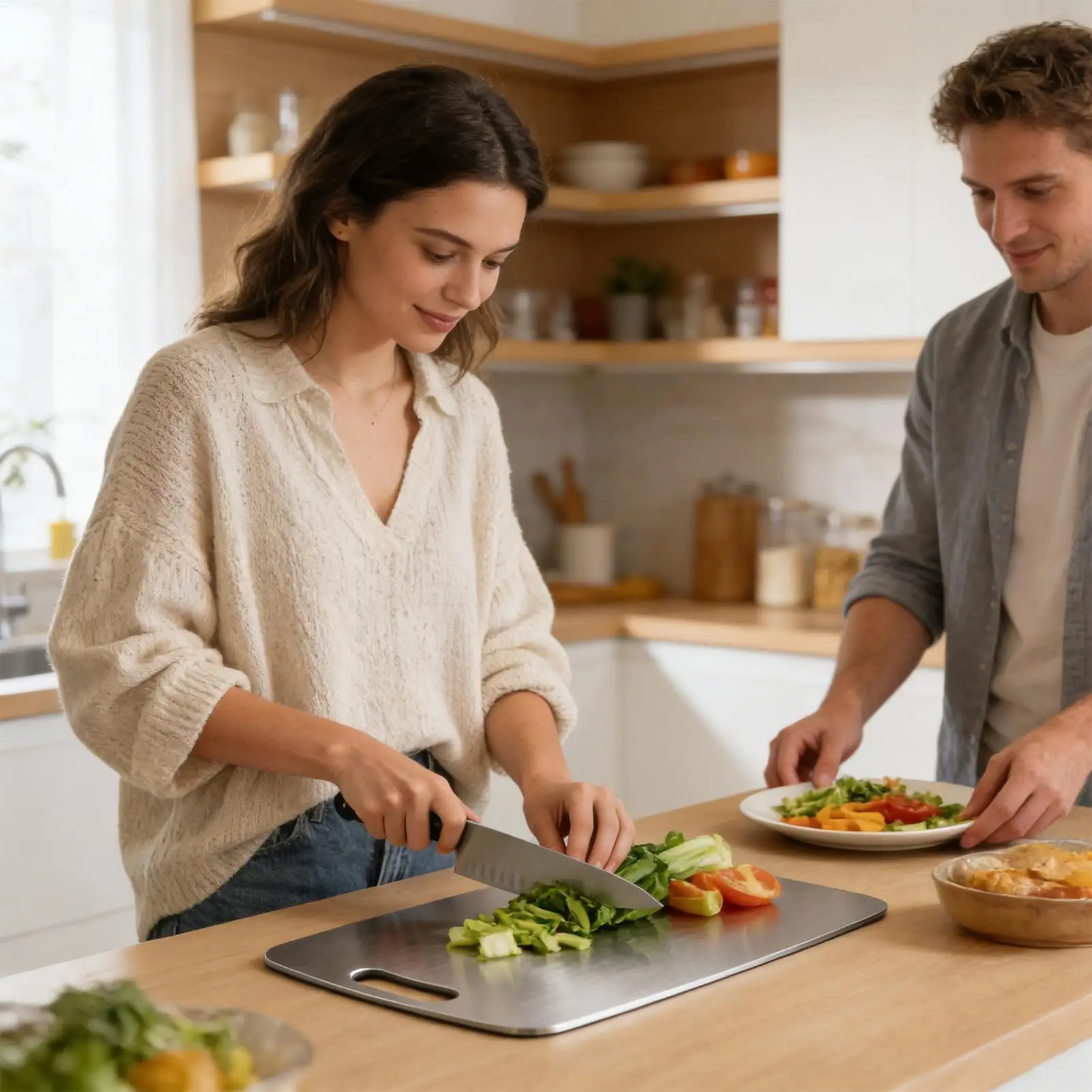 Meal Prep With Chicken - เขียงสแตนเลสสองด้าน อุปกรณ์ครัวอเนกประสงค์ เขียงสองด้านสำหรับเตรียมอาหาร ไก่ สเต็ก ผัก