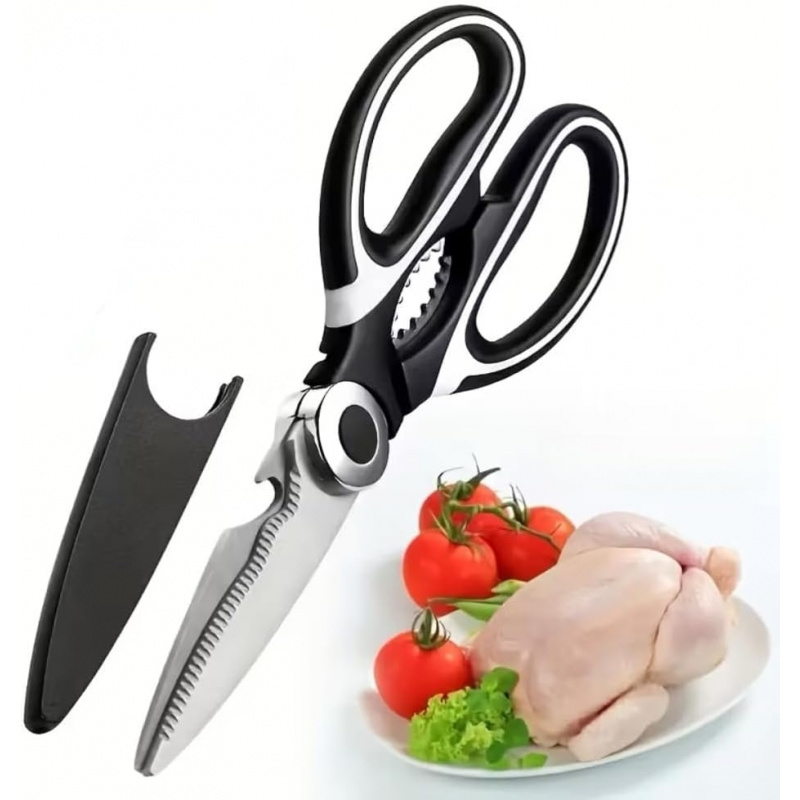 Meal Prep With Chicken - กรรไกรครัวสแตนเลสอเนกประสงค์ ใบมีดคม ด้ามจับตามหลักสรีรศาสตร์ สำหรับไก่ ปลา บาร์บีคิว