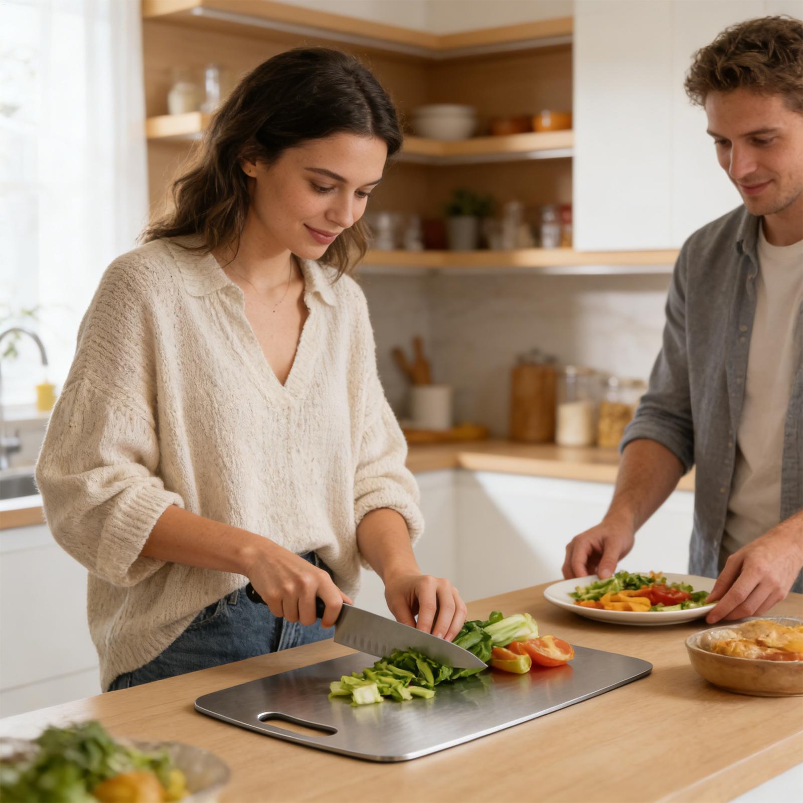 Meal Prep With Chicken - เขียงสแตนเลสสองด้าน อุปกรณ์ครัว เขียงหั่นสองด้านสำหรับเตรียมอาหาร ไก่ สเต็ก ผัก