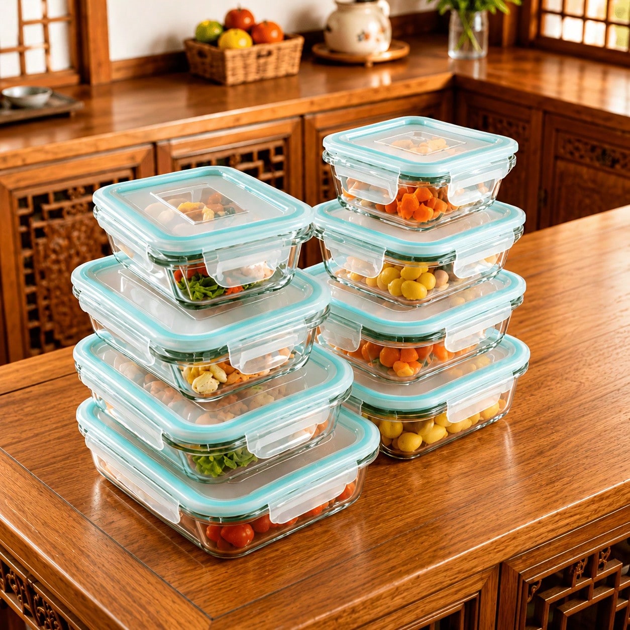 Meal Prep Oven Safe Containers - ภาชนะเก็บอาหารแก้ว ดีไซน์ทันสมัย ปิดสนิทสำหรับเตรียมอาหาร ชุด 16 ชิ้น