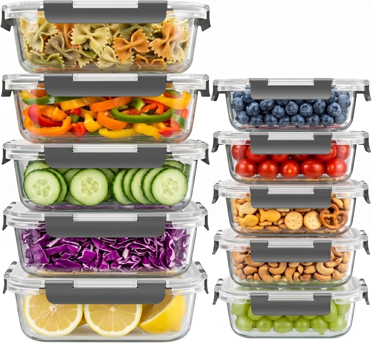 Meal Prep Oven Safe Containers - ชุดภาชนะเก็บอาหารแก้ว 10 ชุด พร้อมฝาปิด ปิดสนิท ป้องกันการรั่วซึม