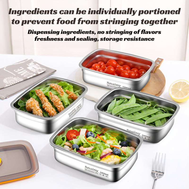 Meal Prep Oven Safe Containers - กล่องอาหารกลางวันสแตนเลสเกรดพรีเมียม ปลอดภัยสำหรับอาหาร ใช้กับตู้แช่แข็งและเตาอบได้ กล่องเตรียมอาหารแบบนำกลับมาใช้ใหม่ได้ เหมาะสำหรับการเดินทาง