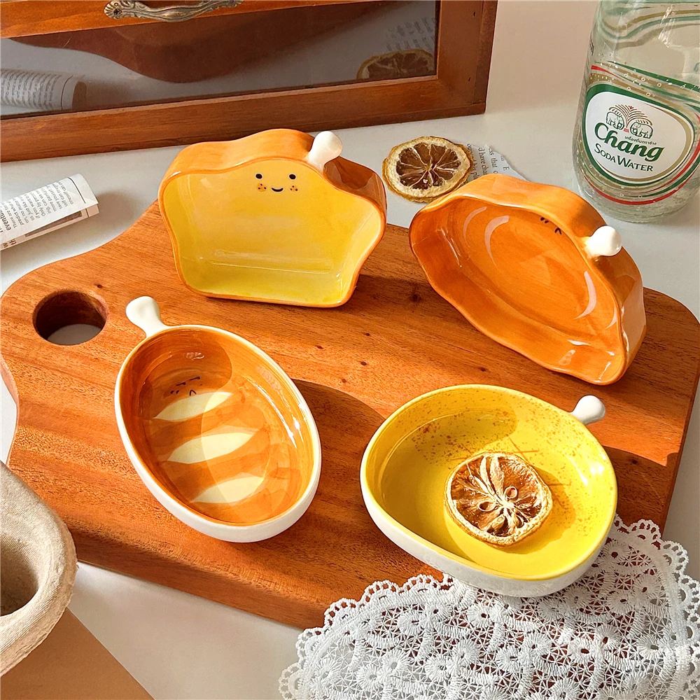 Sauce Dipping Cup - Creative ขนมปังรูปจานเซรามิค,จานจุ่มขนาดเล็ก,ขนมขบเคี้ยวซอสหม้อร้อนซอสมะเขือเทศแผ่น,บนโต๊ะอาหารน่ารัก