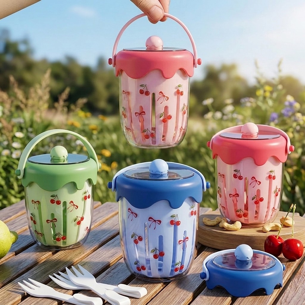 Meal Prep Yogurt Cups - ภาชนะพลาสติกสำหรับใส่โอ๊ตมีลพร้อมฝาปิด เหมาะสำหรับเด็ก ใช้เตรียมอาหารสำหรับไปโรงเรียน เก็บอาหาร ผลไม้ สลัด