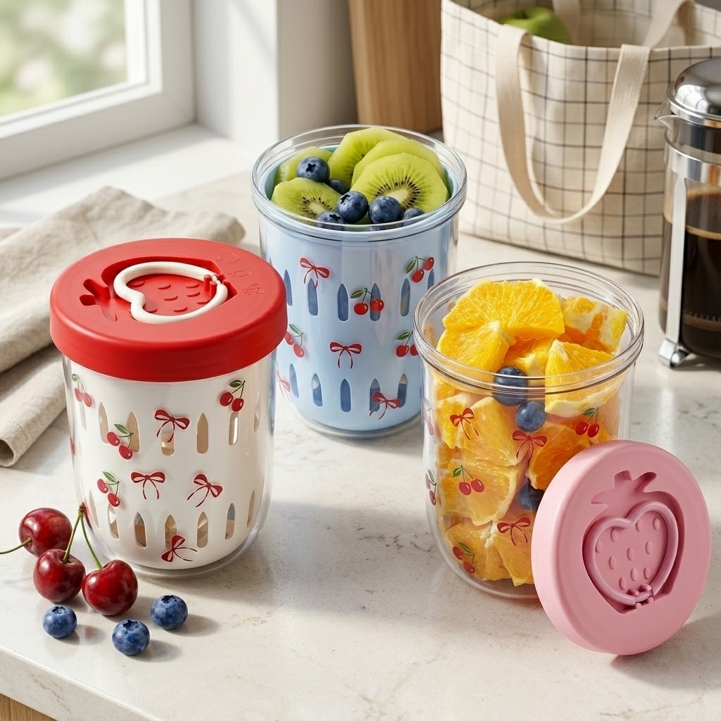 Meal Prep Yogurt Cups - กล่องสลัดพลาสติกพร้อมฝาปิด กล่องอาหารกลางวันแบบเบนโตะ กล่องเก็บอาหารสำหรับเด็ก กล่องเตรียมอาหารสำหรับไปโรงเรียน กล่องใส่ผลไม้ โยเกิร์ต