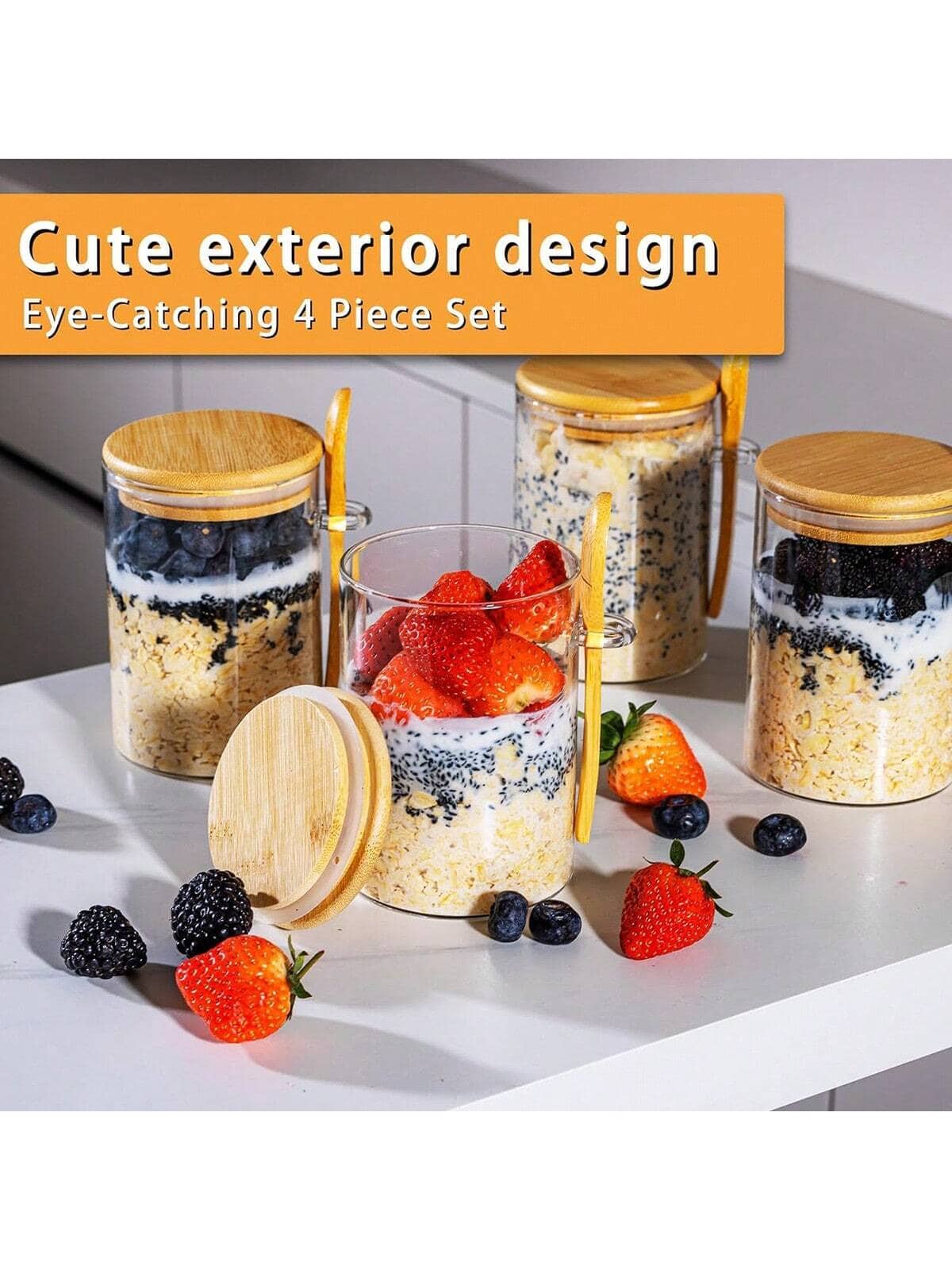ชุด 4 ชิ้น โหลแก้วสำหรับเก็บอา - Meal Prep Yogurt Cups บทวิจารณ์และราคา