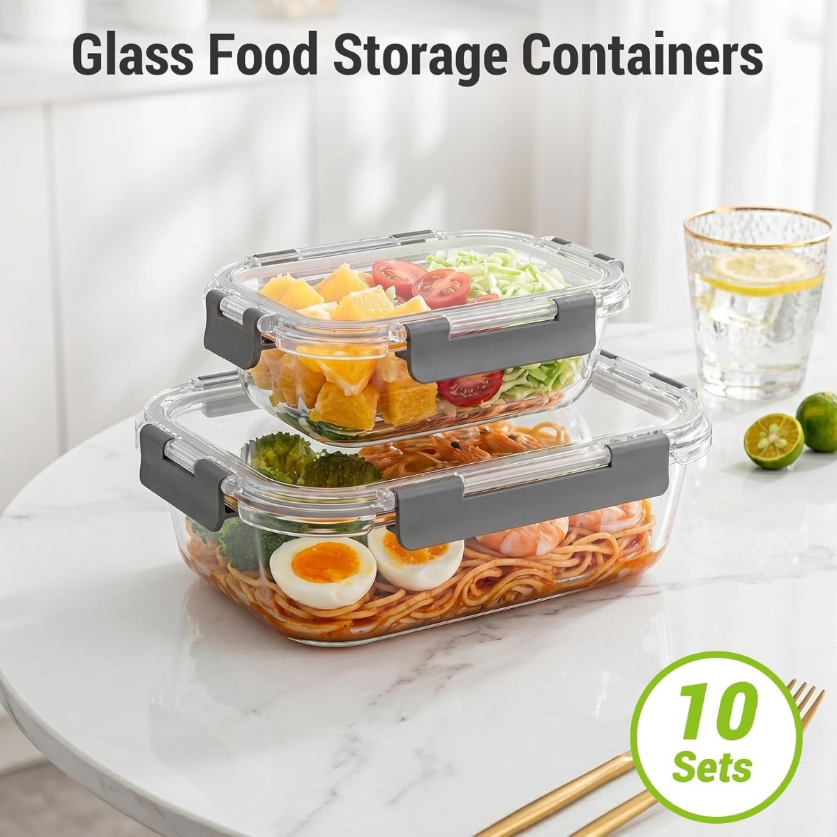 ชุดภาชนะเก็บอาหารแก้ว 10 ชุด พ - Meal Prep Oven Safe Containers บทวิจารณ์และราคา